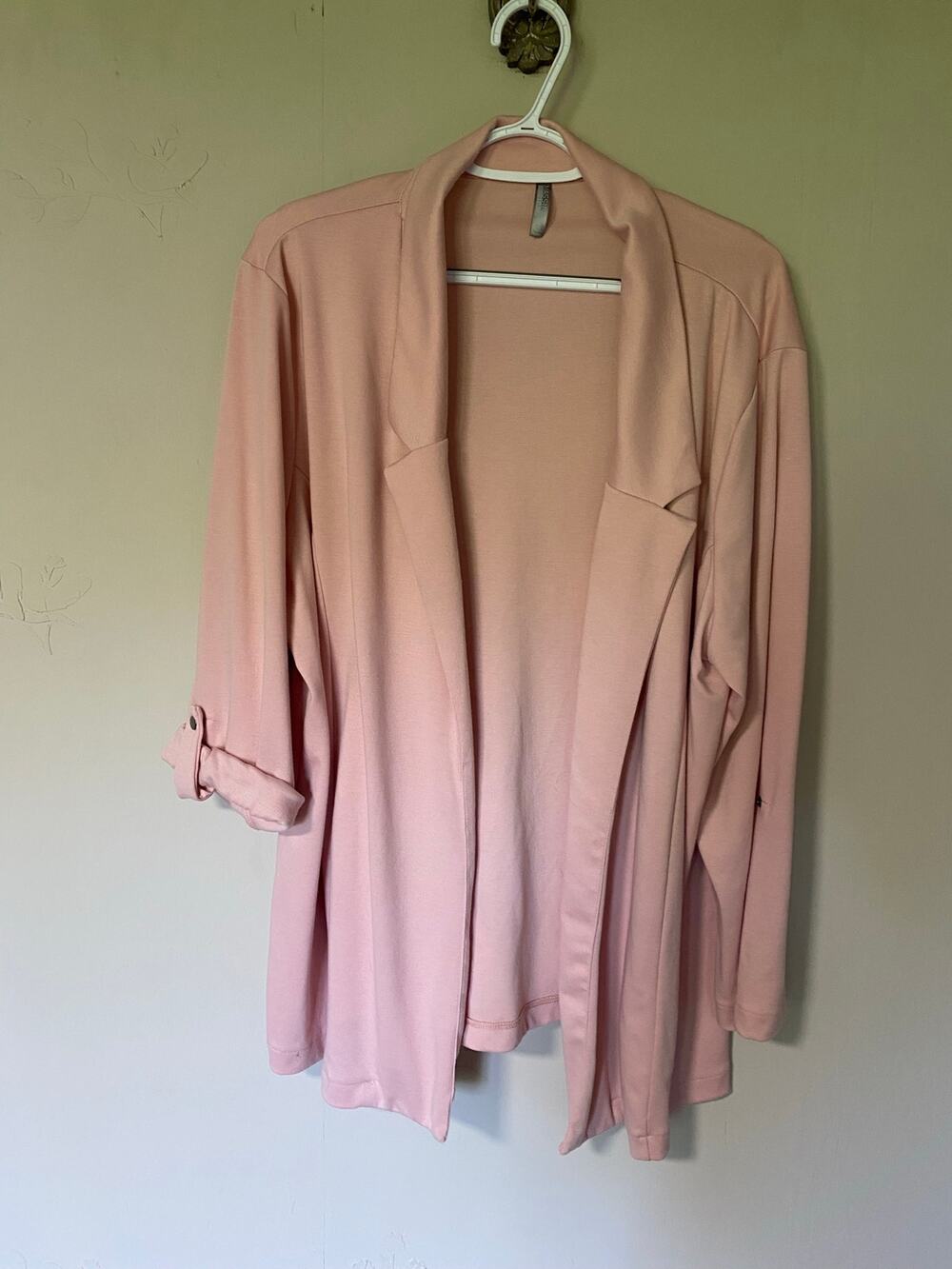 Massini Open Front Pink Knit Blazer Jacket 1X Office Coquette Barbie